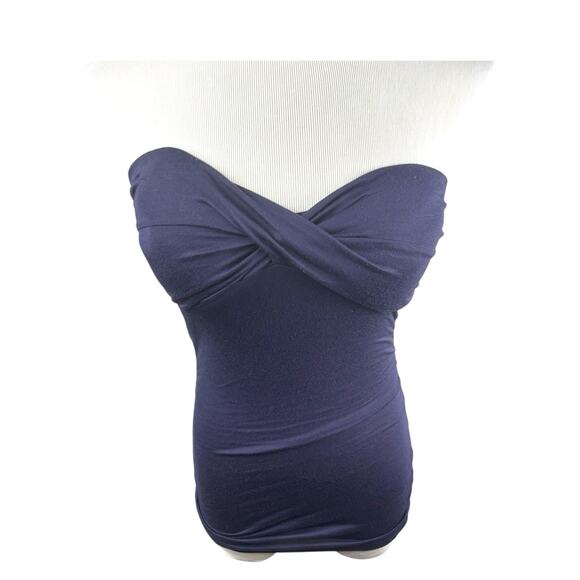 Y2K Tube Too Strapless Navy Top Junior Smal Zenana Outfitters Twist Top - Picture 3 of 5